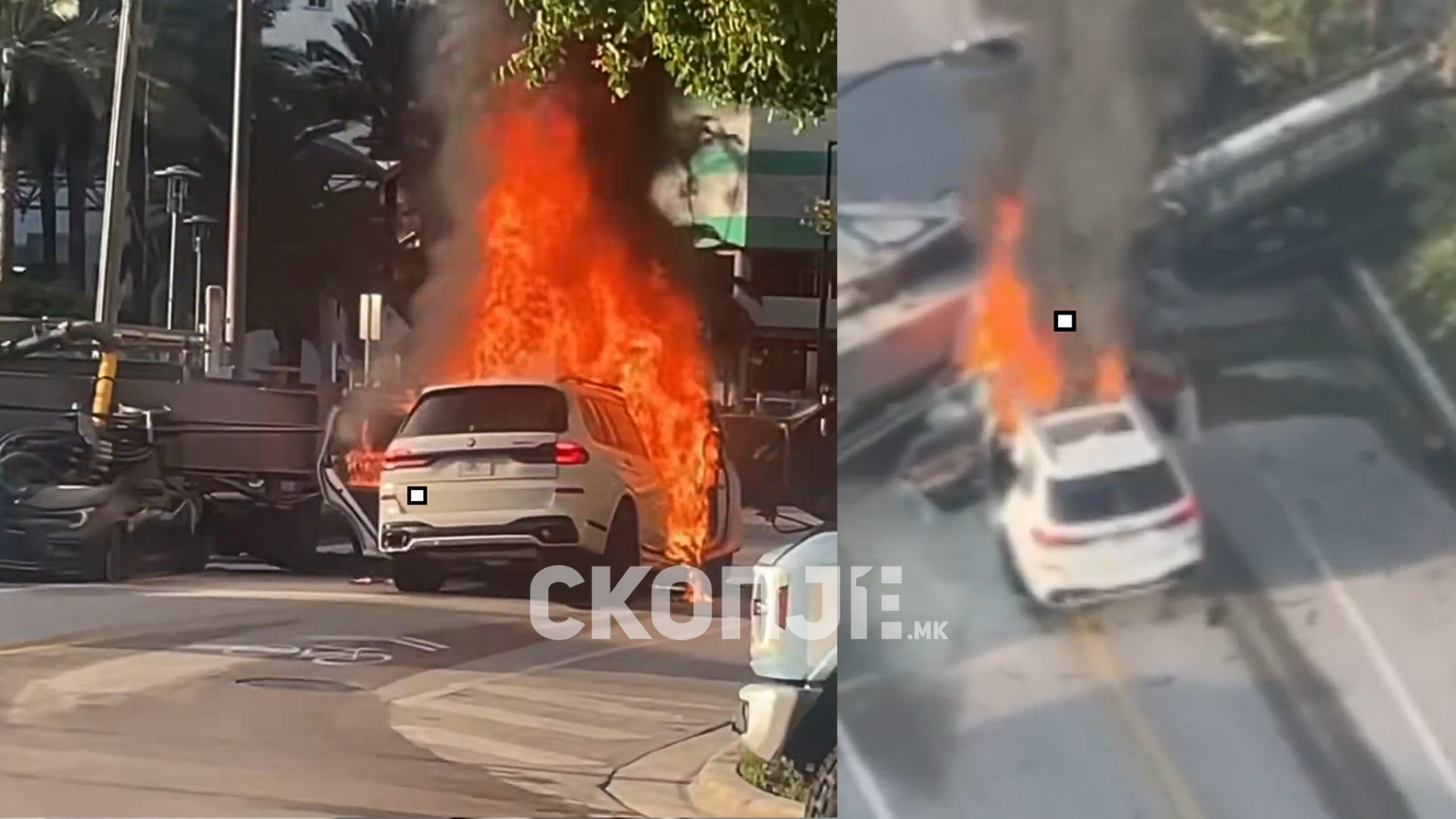 (Видео) За влакно избегната трагедија во Мајами: Градежна машина падна врз автомобил